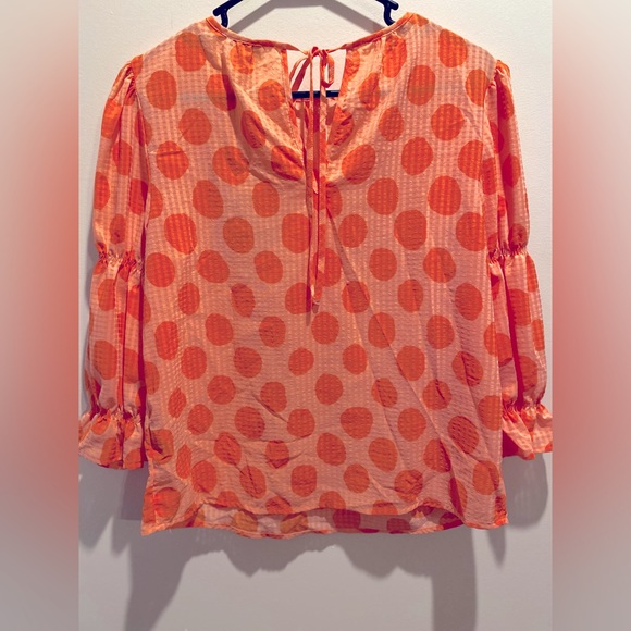 WHO WHAT WEAR, Size XS, Orange Gingham/Polka Dot Ballon Sleeve Blouse NWT - Picture 5 of 7